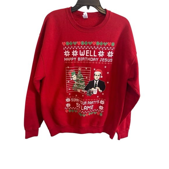 Happy Bday Jesus Sorry Your Party's So Lame Michael Scott Ugly Christmas Sweater - Picture 2 of 5